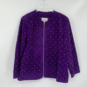 Linea Louis Dell'Orto purple suede leather gold stud jacket zipper new 1X